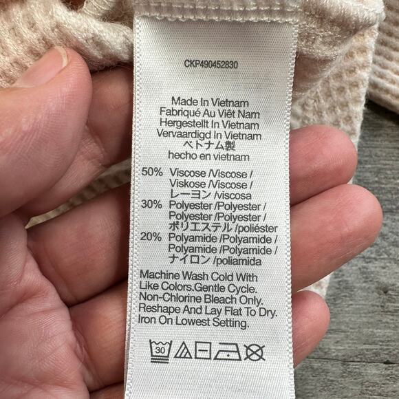 Madewell Waffle Knit Long Sleeve Crewneck Tee Pale Pink Cream M - Picture 4 of 8